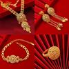 Dubai Wedding Jewelry Set: Ethnic Brass Gold-Plated Necklace, Earrings, Ring, and Bracelet.