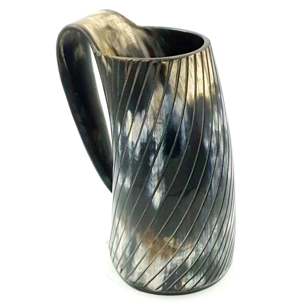 Viking Vibes Drinking Horn Mug Tankard Special Edition - Hand Engraved Viking Original Horn Mug Cup for Mead, Ale and Beer - Original Medieval Mug