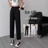 Women's Slimming Black High-Waist Summer Pants, 2025 New Collection, Petite Fit, Casual Narrow Straight Leg.