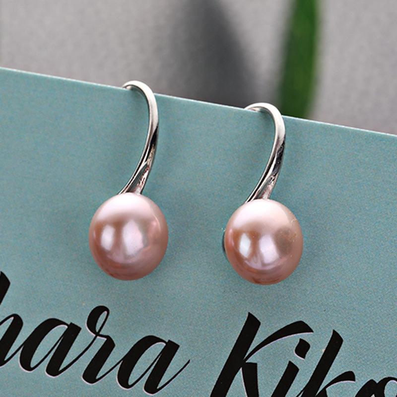 Classic Female   Silver Needle Round Natural Pearl Hanging Earrings For Women Pendientes Oorbellen Brincos