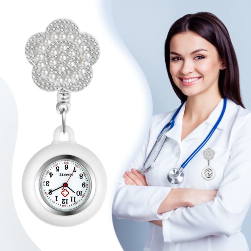 Lancardo Nurse Watch, Silicone Pocket Watch with Stretchable Clip, Cute Flower Design, Women's Analog Watch, Pocket Watch