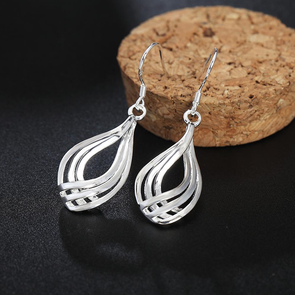 925 Sterling Silver Three Line Water Droplet Piercing Earrings Fashion Jewelry