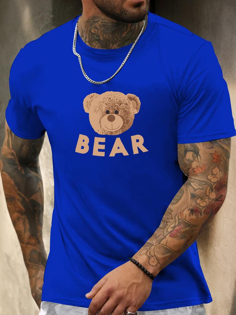 Short Sleeve TShirt Little Bear Mens 100 Cotton Pattern Printed Shirt Summer Round Neck Breathable Casual Fashion Cool Tee