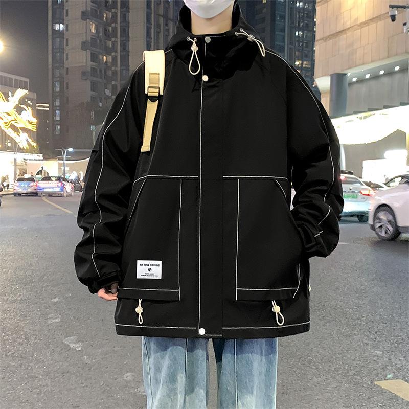 Men's Spring and Autumn New Loose Heavy Fatty Plus Fatty Plus Hooded Casual Jacket