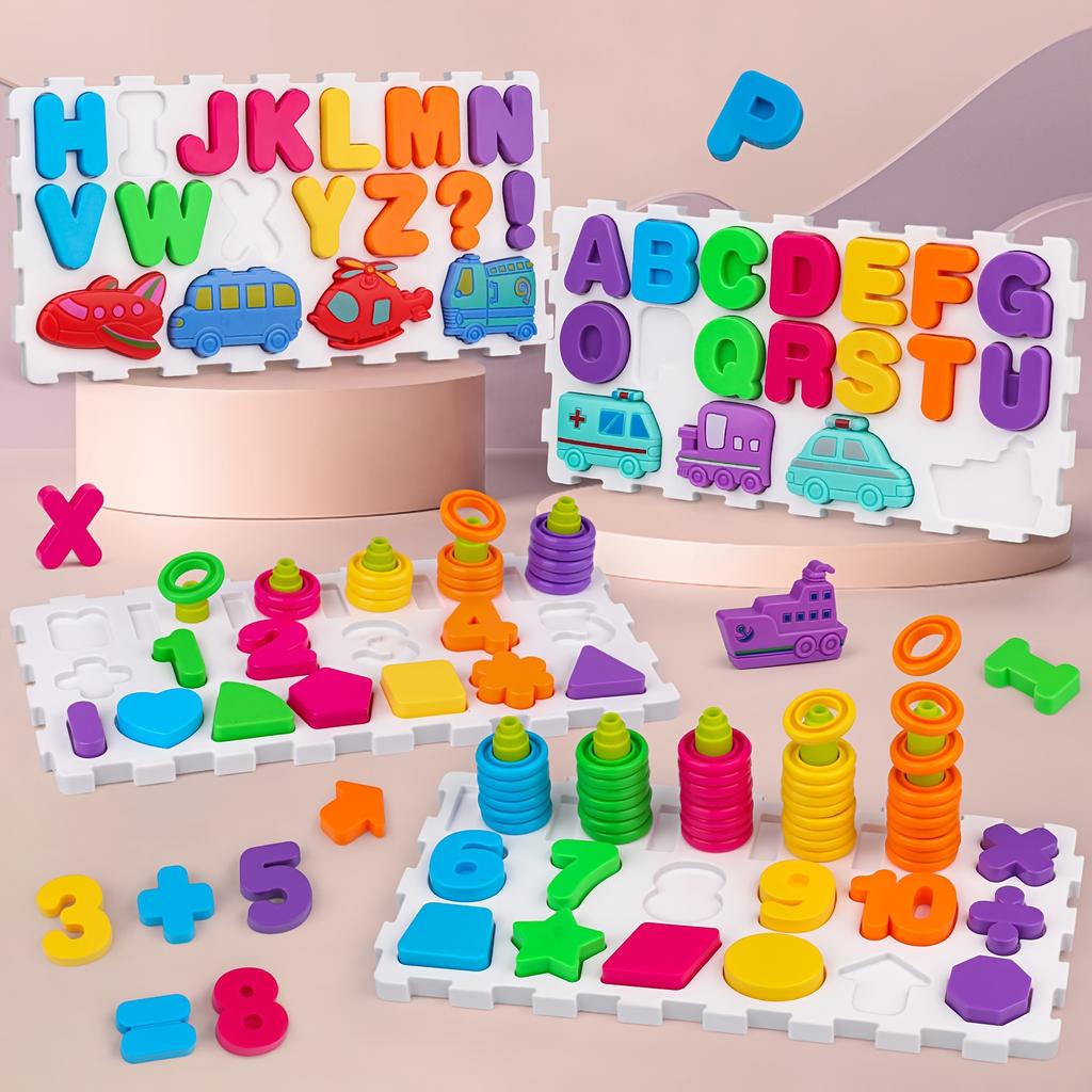 177pcs Educationa LBuilding Set Alphabet, Numbers, Shapes Vehicles Interactive Learning Toy For Kids Colorful Plastic Puzzle For Development