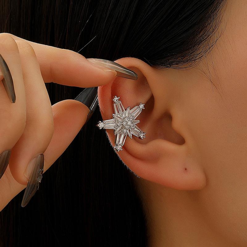 Stainless Steel Zircon Star C Shape Clip Earrings for Women Luxury Crystal Ear Cuff Without Piercing Girl Sweet 2000S Jewelry