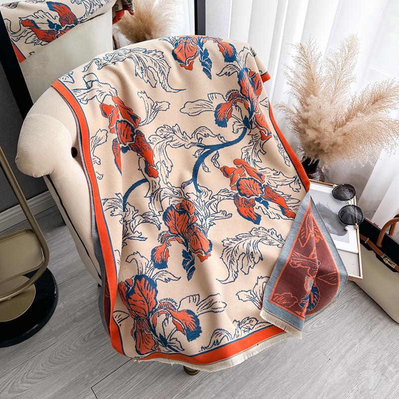 Versatile Mori Contrasting Colors Double-Sided Imitation Cashmere Scarf Winter High-End Warm Shawl Women