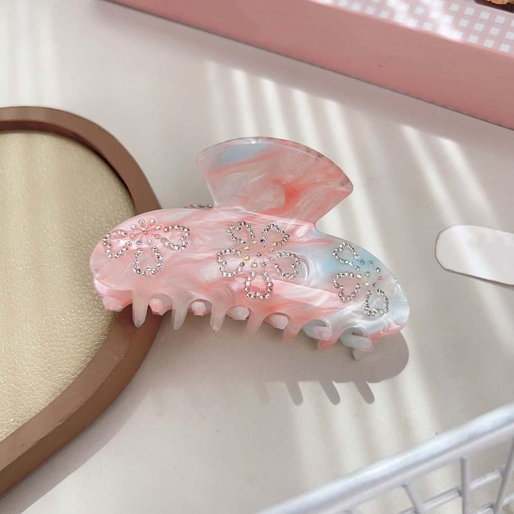 Korean Style Women Shark Clip Iridescent Acrylic Hair Claw Rhinestone-inlay Hair Claw Female