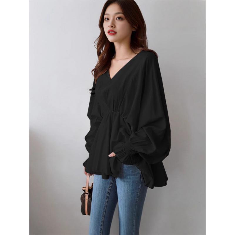 Модная свободная рубашка с асимметричной кулиской Double Extra Large (XXL) чёрный