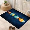 2D Flat Cute Fish Line Up Ocean Blue Background Kids Flannel Bath Mat Non Slip Underwater World Rug For Bathroom Nursery Floor
