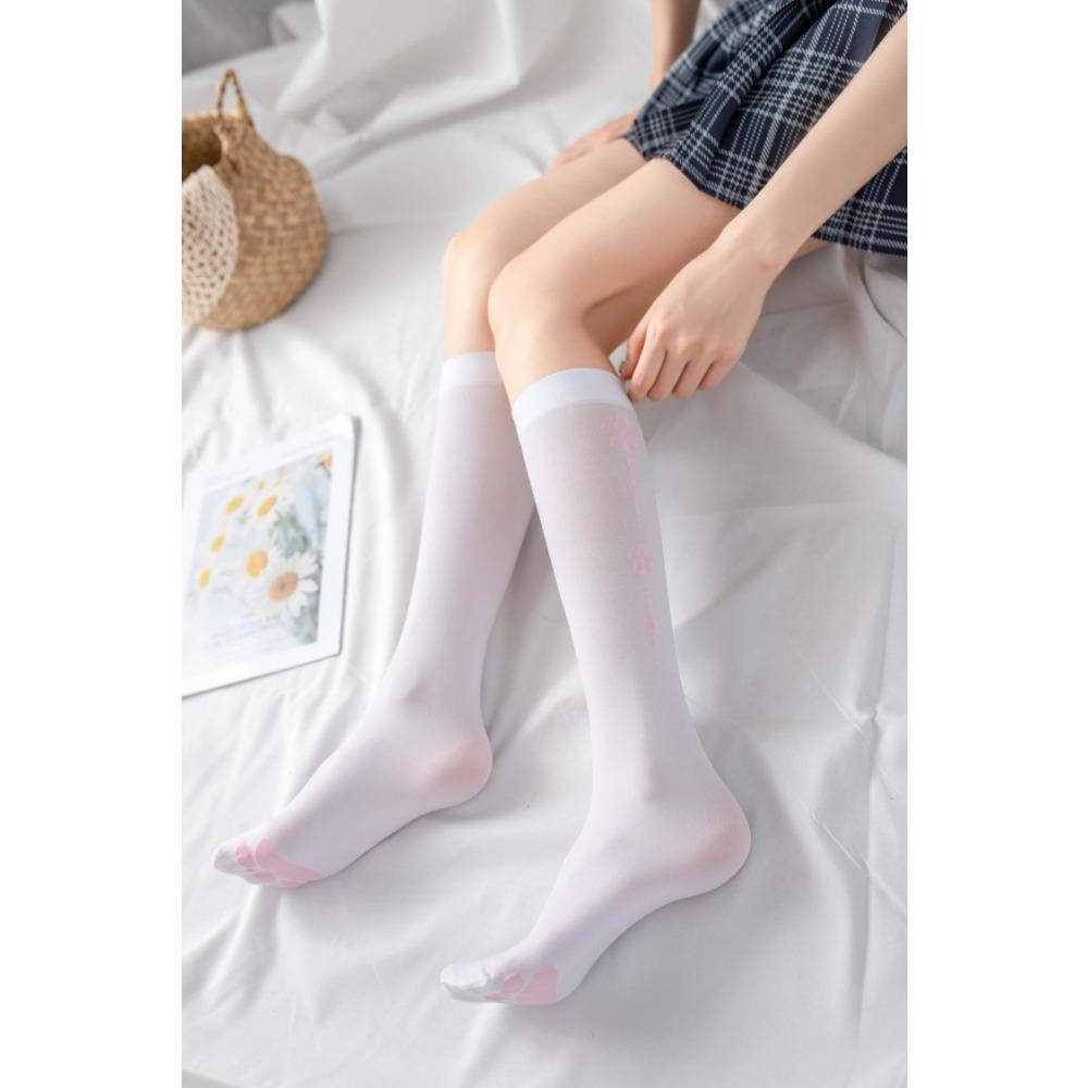 Lolita Two-dimensional Adult Sex Jk White Stockings Japanese Animation Jacquard Velvet Cute Long-tube Cat Paw Socks