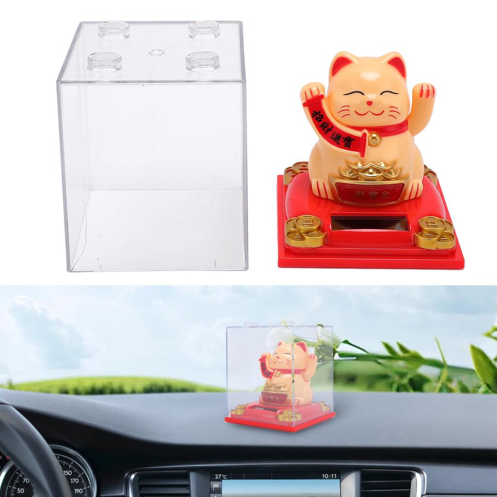 Solar Powered Waving Cat Good Luck Fortune Ornament   Welcoming Decor with Clear Cover