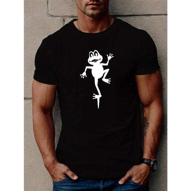 Herren Süße Froschdruck Kurzarm T-Shirts, Bequeme Lässige Elastische Rundhals Oberteile Für Herren Outdoor-Aktivitäten