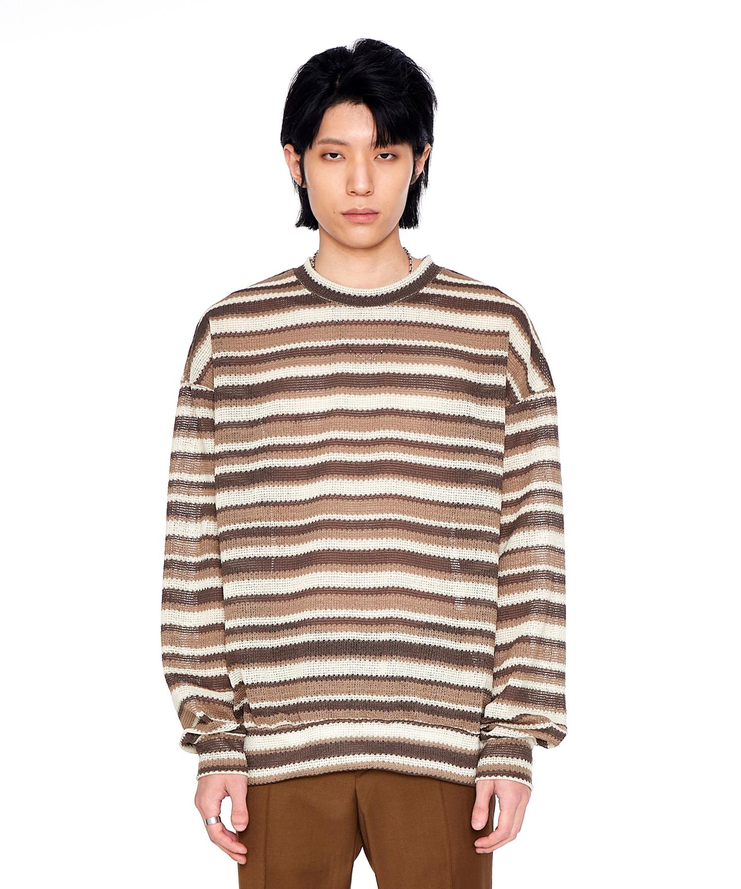 Eponim Knitted Stripe Long Sleeve_Ivory & Brown One Size