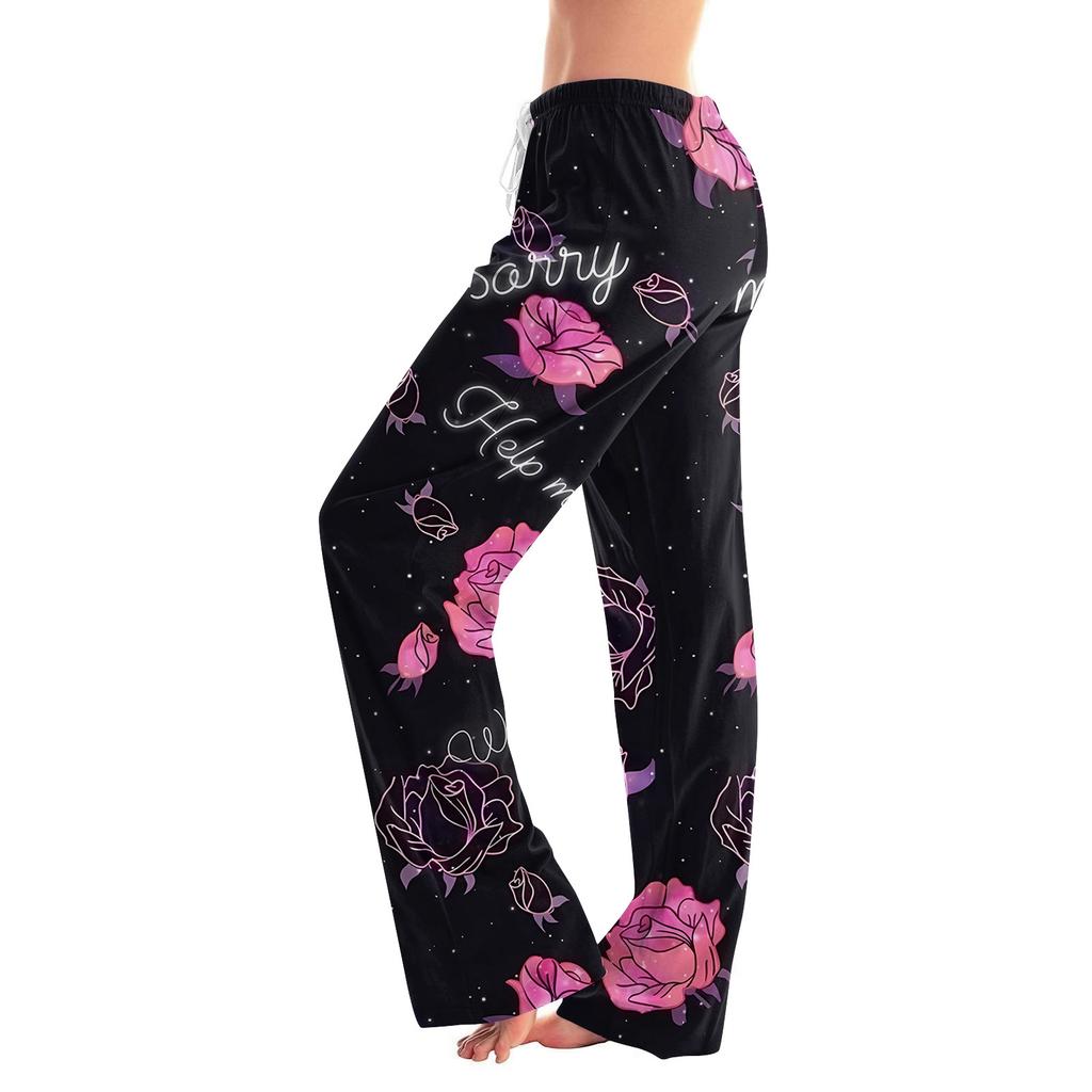 Womens Pajama Pants Sleepwear Casual Drawstring Elastic Waist Pants Comfy Straight Yoga Loose Trousers