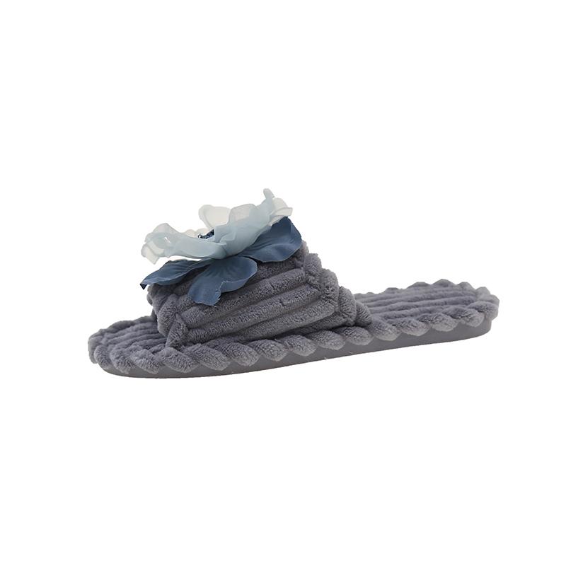 Fashion 2025 NEW  Women's Floral Indoor Flat Bottom Plush Autumn Winter Cotton New Version Single Strap Indoor Slippers