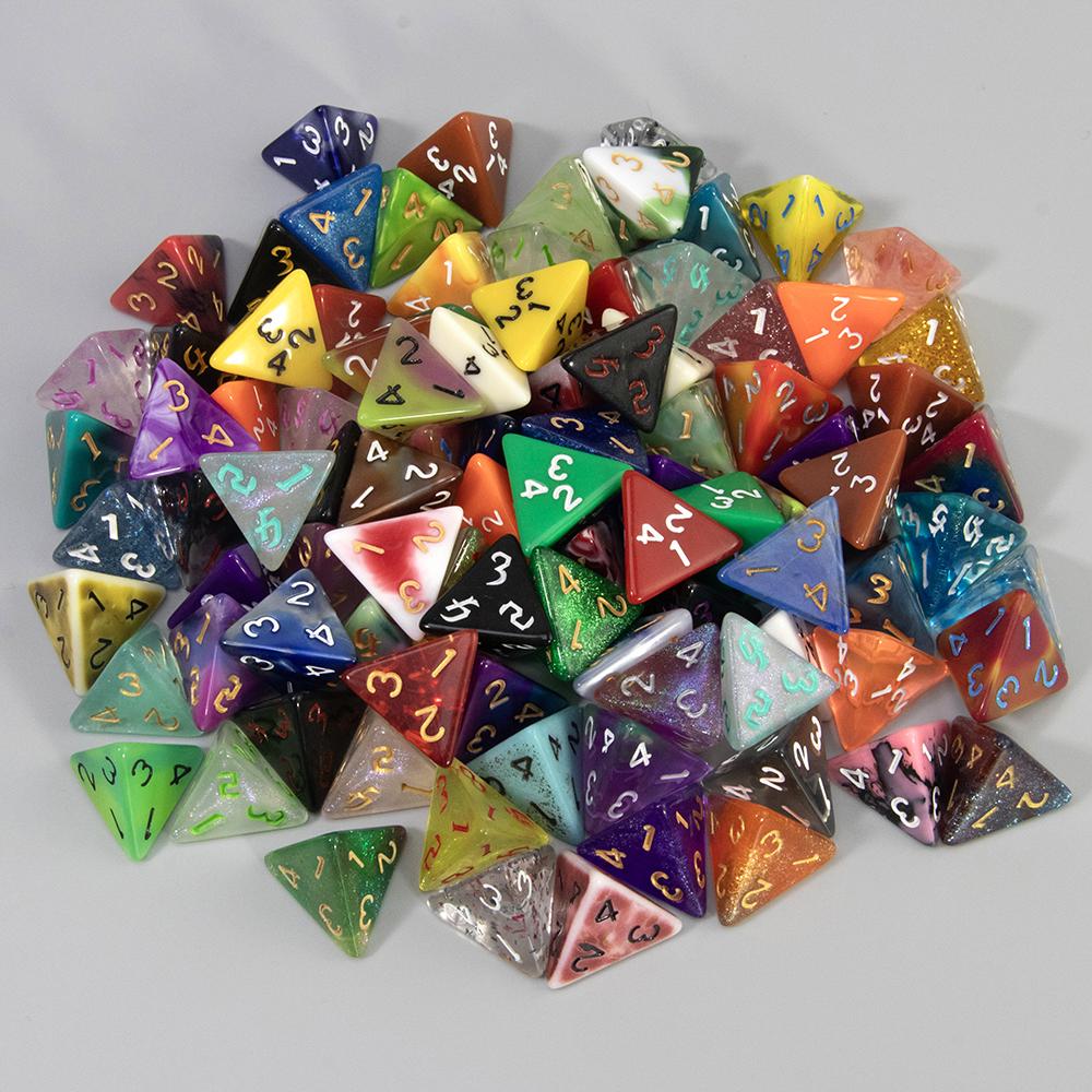 

Набор из 100 случайных игральных костей для ролевой игры DND, игровые кости разных цветов, многогранные игральные кости D4/D6/D8/D%/D10/D12/D20 10pcs Random D4