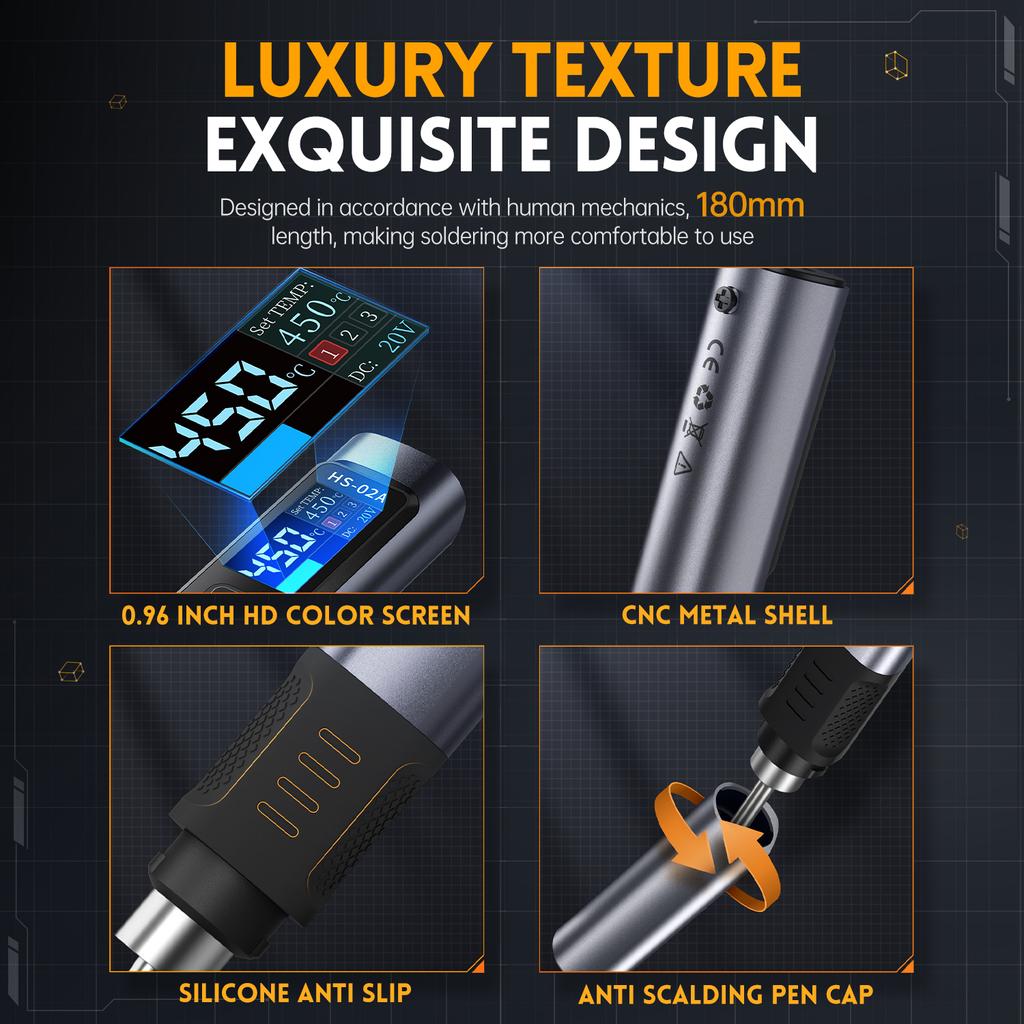 FNIRSI HS-02 Adjustable Temperature Soldering Iron DC 20V 100-450℃ Welding Solder Rework Station PD 100W Portable Repair Tool