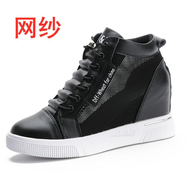 Netzschuhe Damen Innenhöherer Absatz Freizeitschuhe Keilabsatz Atmungsaktive Sportschuhe Elastische Reiseschuhe Einzelne Schuhe Frühling und Sommer