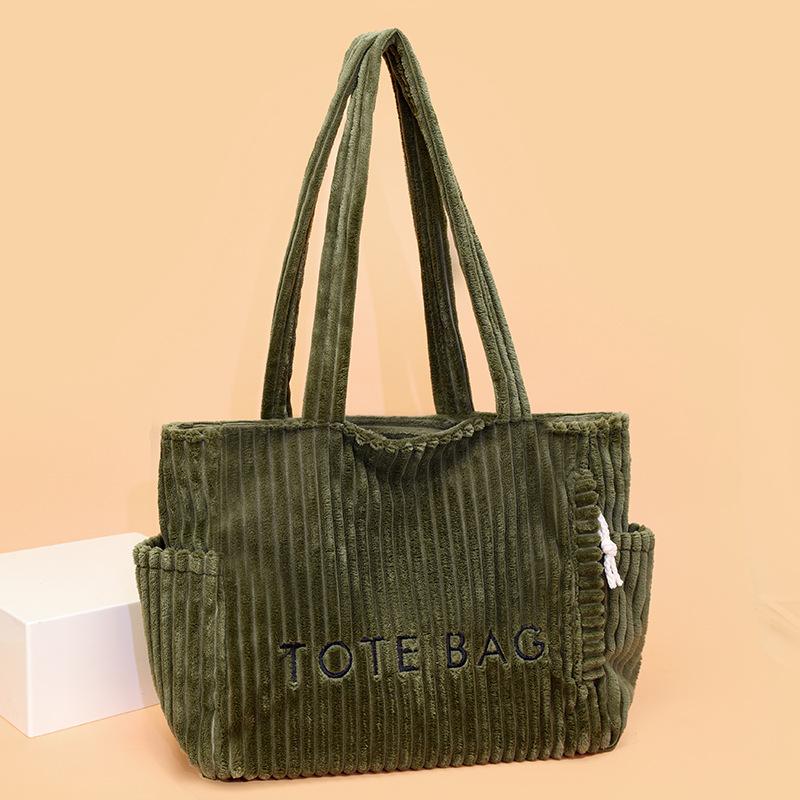 

Large capacity corduroy tote bag women s autumn and winter new versatile commuter shoulder bag alphabet handbag armpit bag зелёный