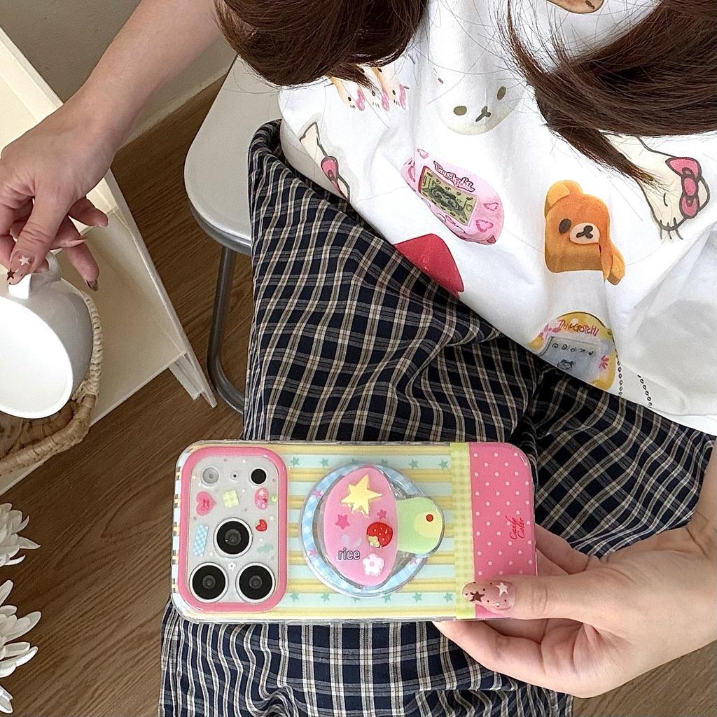 Ins-Style Colorful Stripe Mushroom Magnetic Case for iPhone 17 Pro Max, Apple Models 14-16, Girls