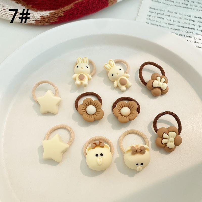 10-20 st/set Söta tecknade björn kanin hårband flickor elastiskt gummiband huvudbonad blomma rosett baby barn håraccessoarer ornament