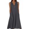 Women's Sleeveless V-Neck Button Front A-Line Dress with Side Pockets in Multiple Colors