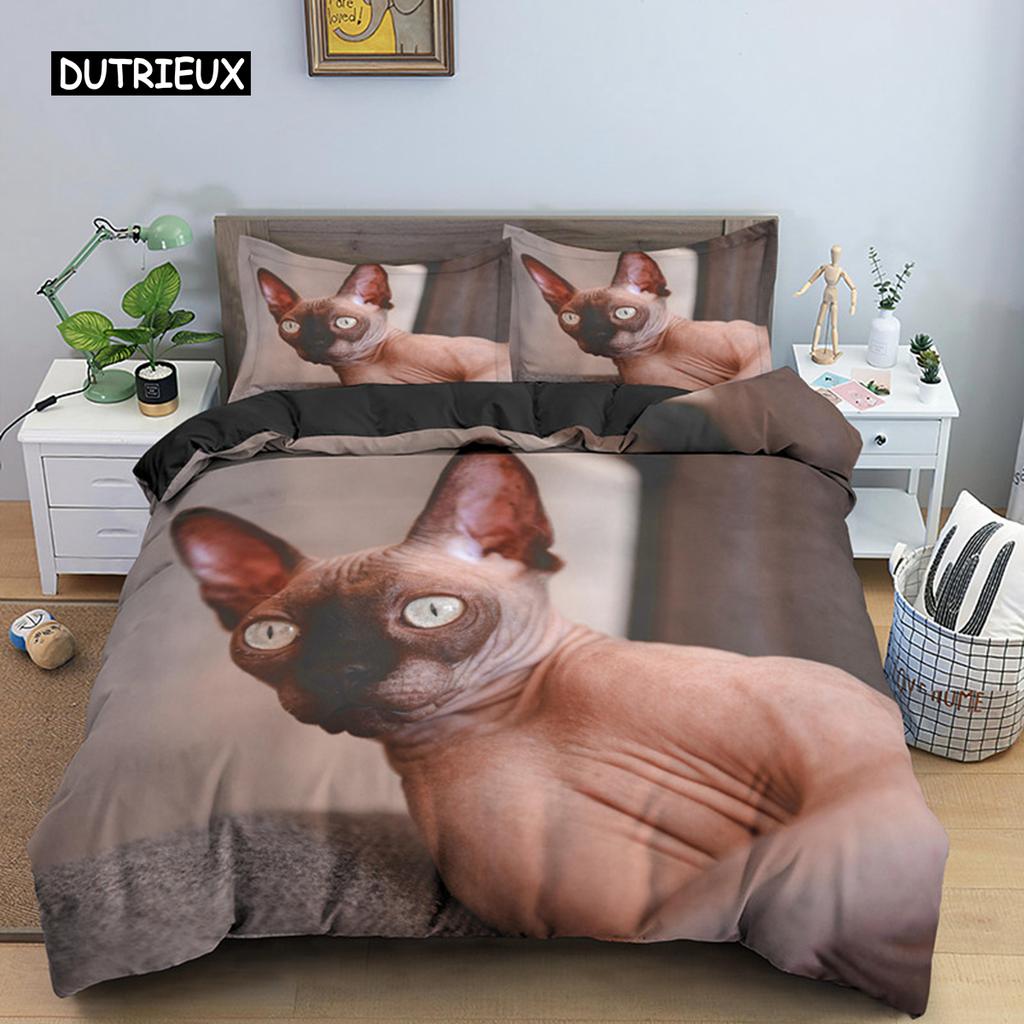 Canadian Sphynx Cat Duvet Cover King Queen Lovely Pet Kitty Bedding Set Kids Teens Adults Cute Animal Soft Polyester Quilt Cover