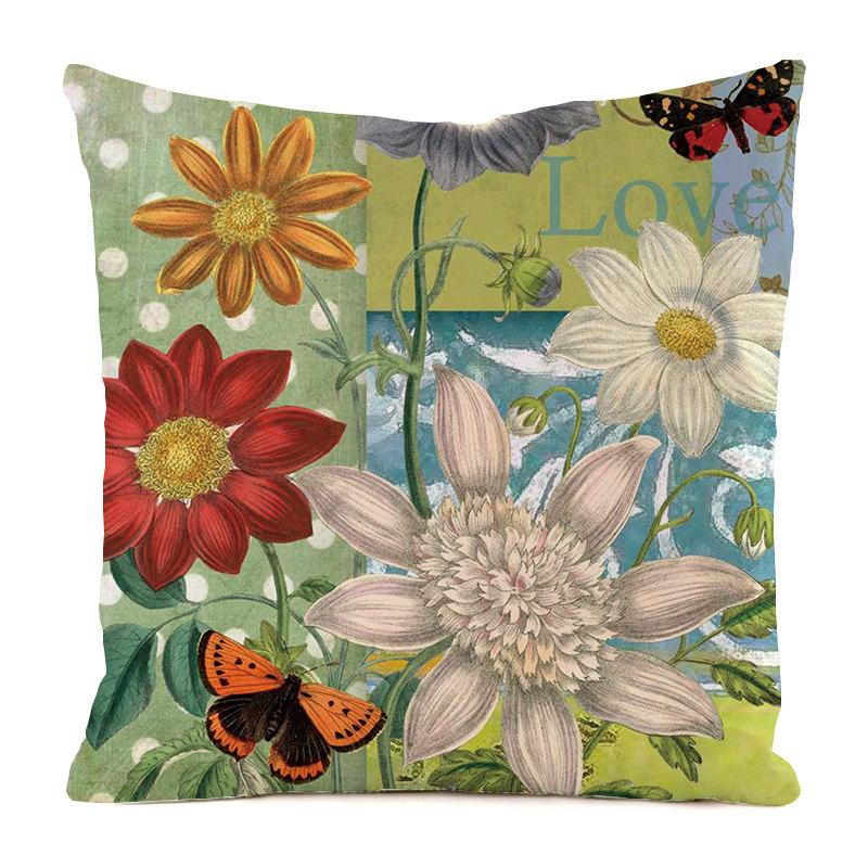 Heimdeko Bunte Blumen- und Schmetterlingsdruck Kissenbezüge Muster Kissenbezug Geeignet für Sofa Schlafzimmer Auto Kissenbezug
