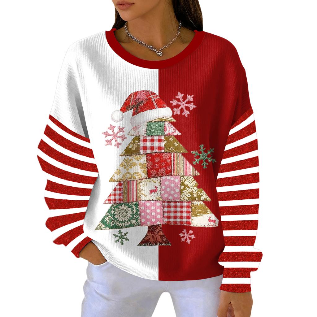 Women's Loose Comfortable Casual And Fashionable Round Neck Christmas Pattern Long Sleeved Sweatshirt