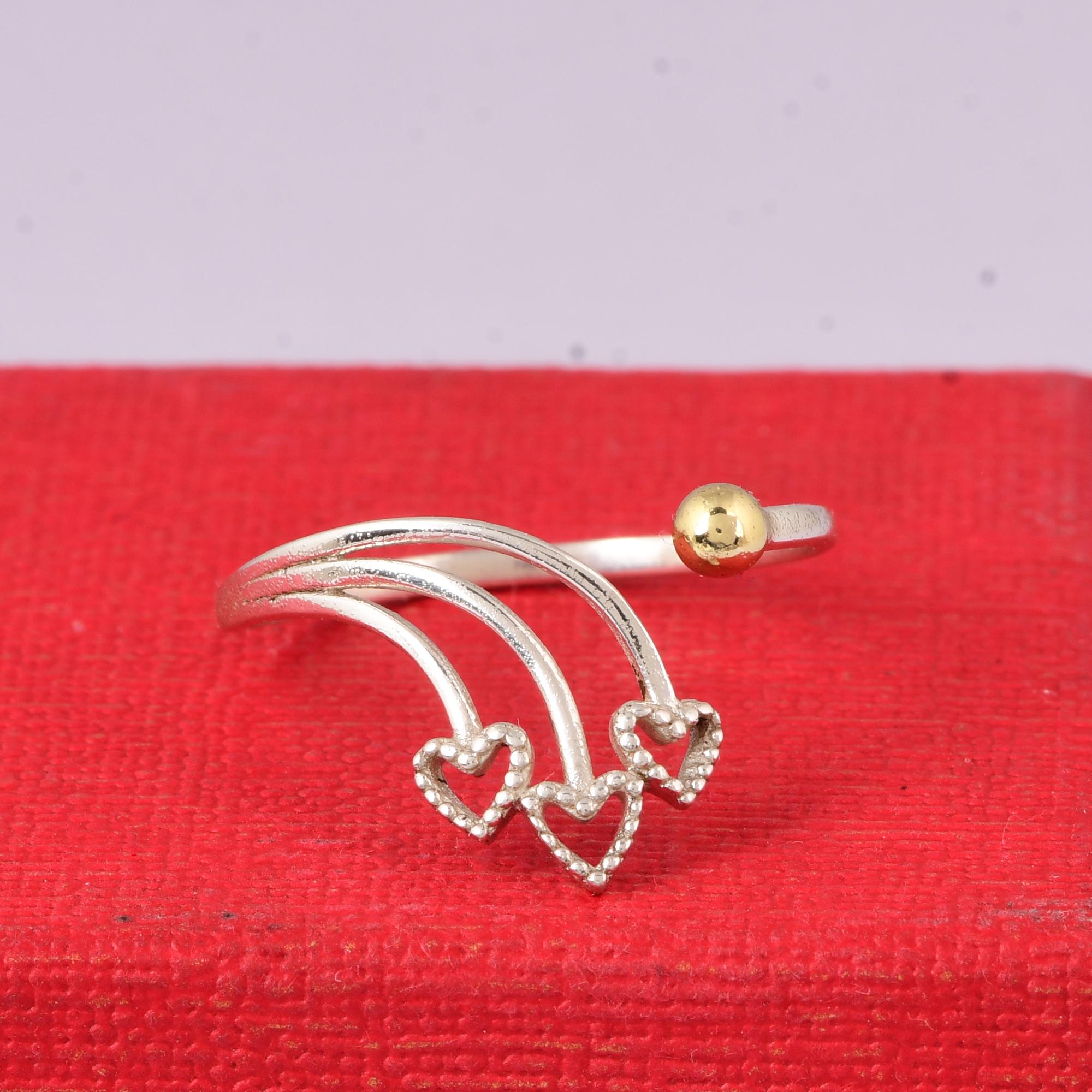Triple Heart Silver Ring, 925 Sterling Silver Open Ring, Minimalist Heart Ring, Adjustable Love Ring, Dainty Romantic Jewelry, Gift for Her 6