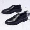 Autumn Brock Leather Shoes Men's Inner Height Increase of 6cm Men's Shoes Leather Breathable Business Dress British Pointed Wedding Shoes