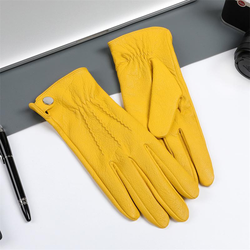 Men's Windproof Sheepskin Gloves: Winter Velvet Lined, Cold-Proof, Non-Slip Retro Motorcycle & Outdoor Riding.