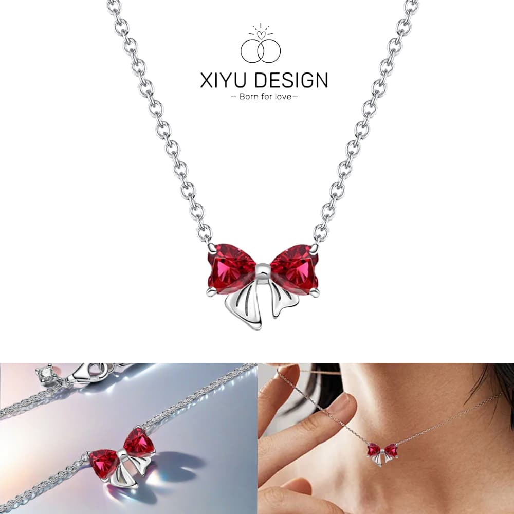 Romantisches Schleifen-Schmuckset Kupfer Modeschmuck Ohrring Halskette Ring Armband Krawatten-Set Original DIY Damen Fein Valentinstag Geschenk