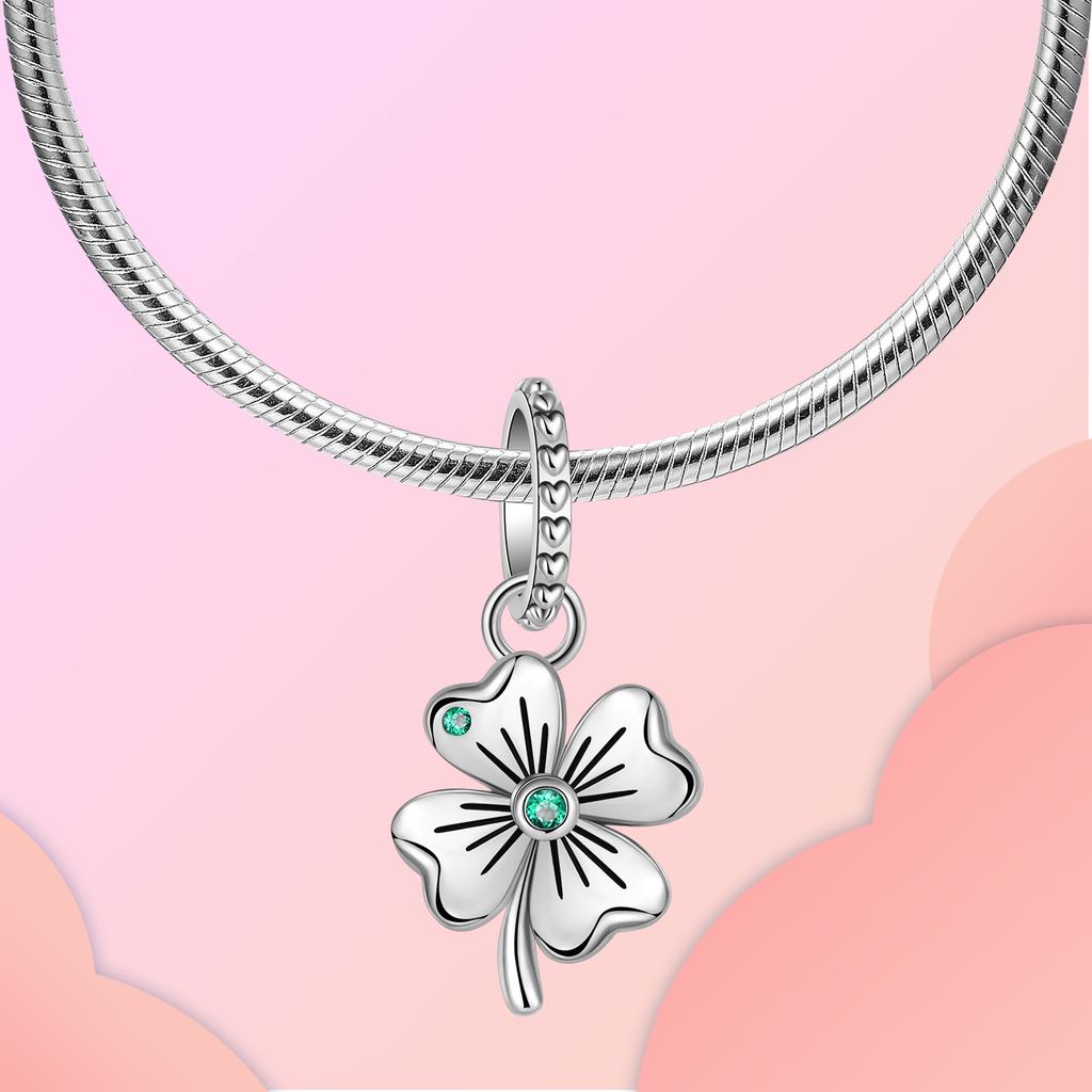 Copper Green Diamond Four-Leaf Clover Boutique Pendant Fit Original Design Bracelet Jewelry Piece Charm Beads Necklace Diy Female Jewelry