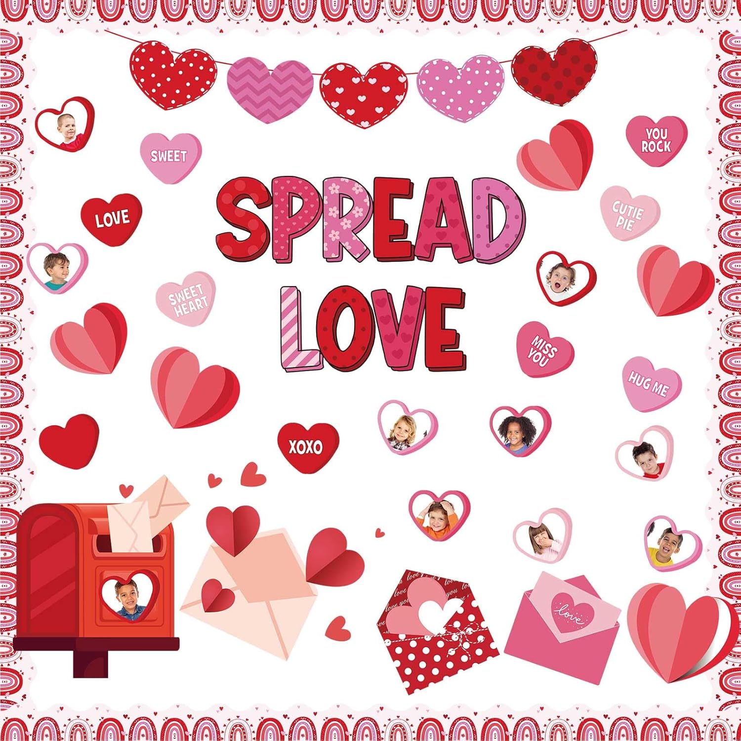 Valentine s Day Bulletin Board Decorations Set Spread Love God Valentine Day Decorations for Classroom Pink Red Heart Cutouts Bulletin Borders Love