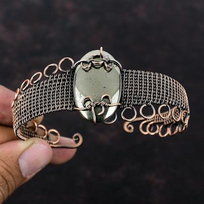 Apache Pyrit Armreif Kupferdraht umwickelter Armreif Verstellbares Armband Edelstein Kupfer Schmuck Handgefertigt Antiker Armreif Geschenk für Ihn