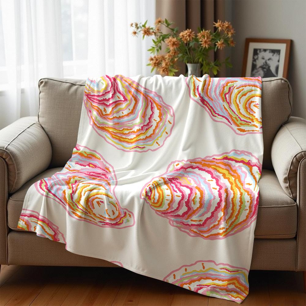 Rainbow Oyster Shell Sketch Soft Flannel Blanket Breathable Warm Throw for Office Car Sofa Kids Room Birthday Xmas Gift