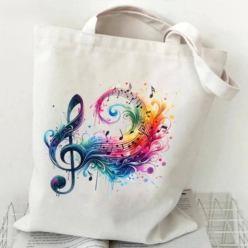 

Women Handbags Music Notation Canvas Bag For Teen Fashion Design Side Bag Funny Watercolor Music Note Shoulder Bag For Ladies 1