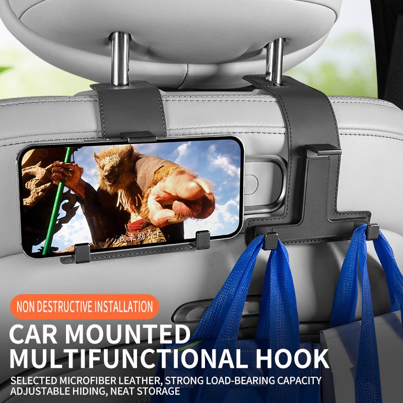 Car Headrest Bag Hook Hanger Auto Backseat Bracket Mobile Phone Holder Leather Rear Seat Hanging Dual Handbag Hooks Accessories