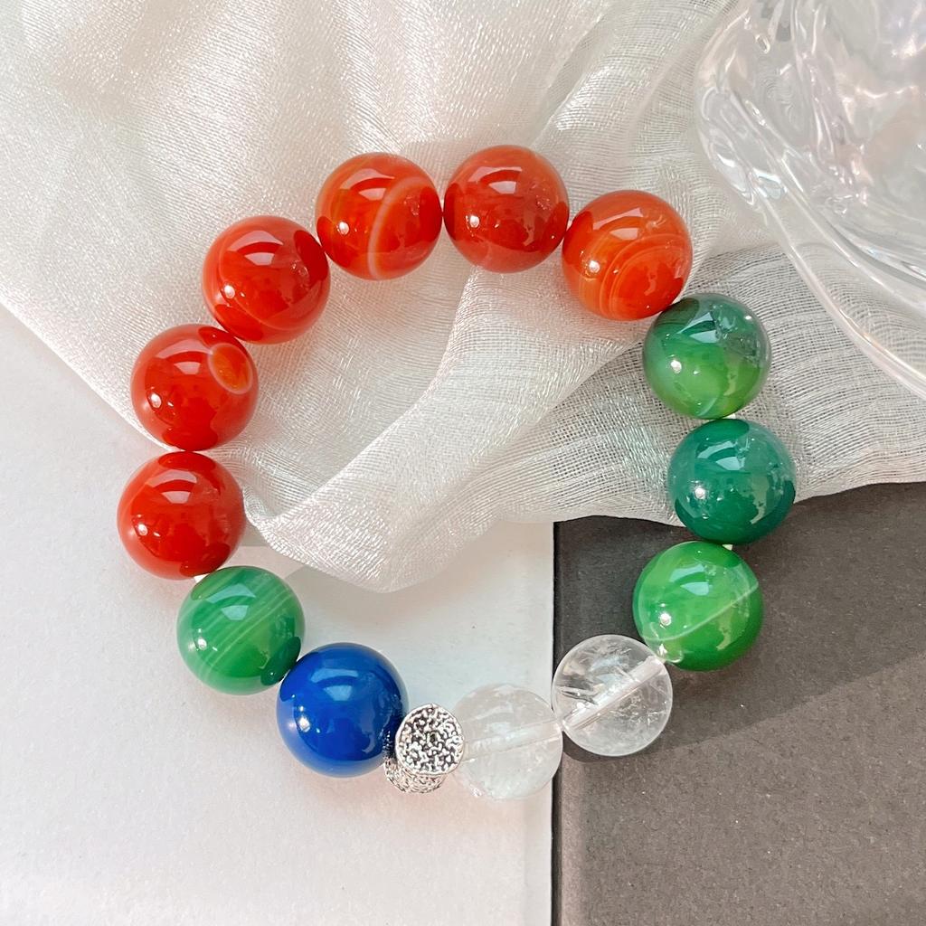 Large Grain Natural White Crystal Chalcedony Green Chalcedony Red Chalcedony Design Bracelet Bracelet