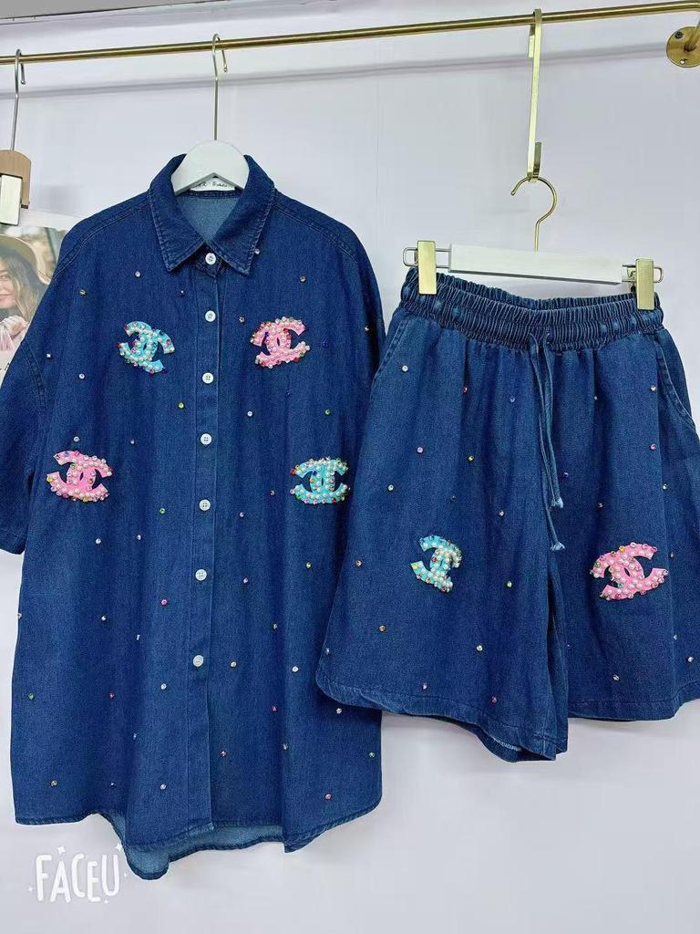 Stilvolles Damen-Zweiteiler-Denim-Set - Strickjacke & Shorts, Europäisch inspirierter lockerer Schnitt