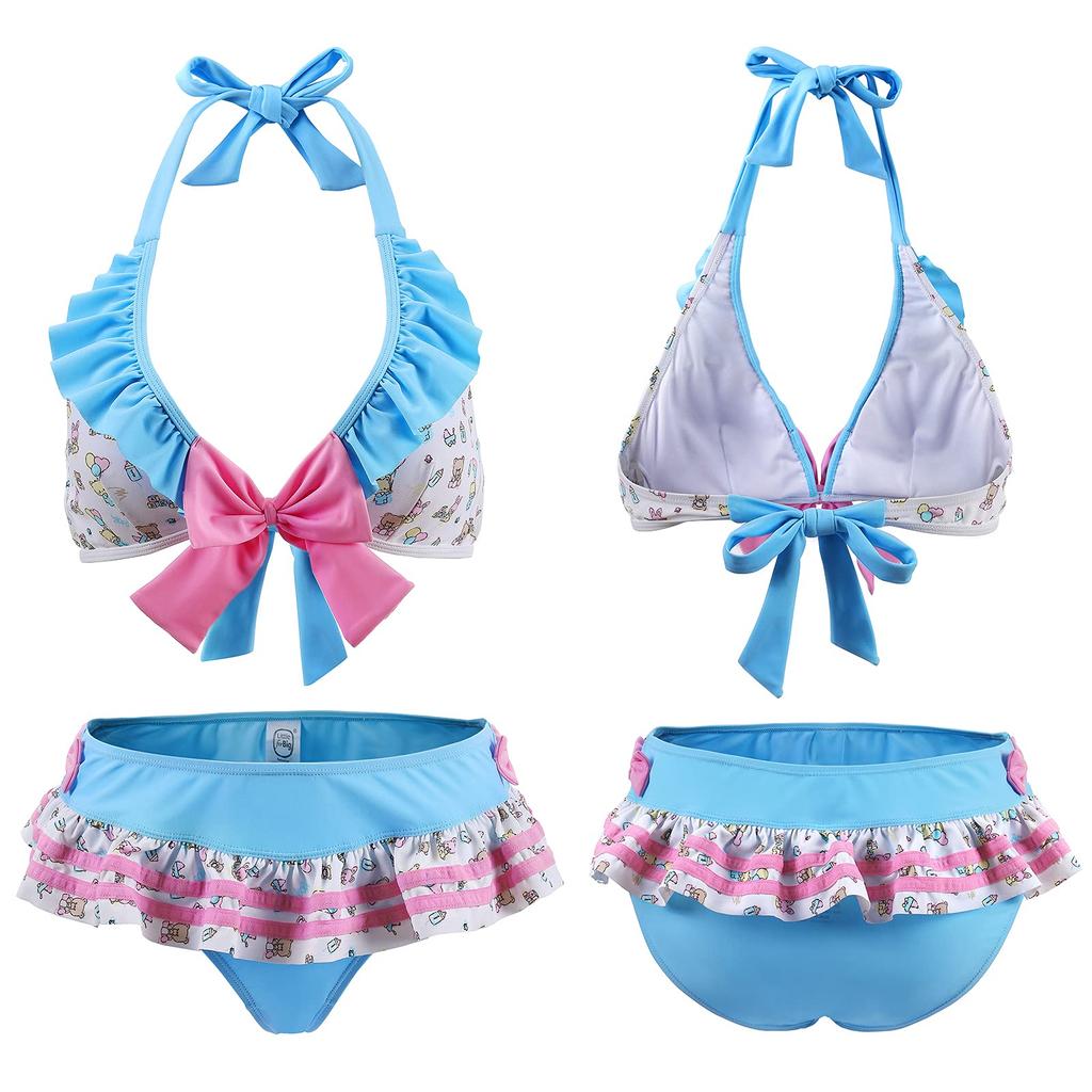 [LittleForBig] 2-Piece Bikini Swimsuit Set [Baby Cutie] with Ruffles, Halter V-Neck, Size 4XL
