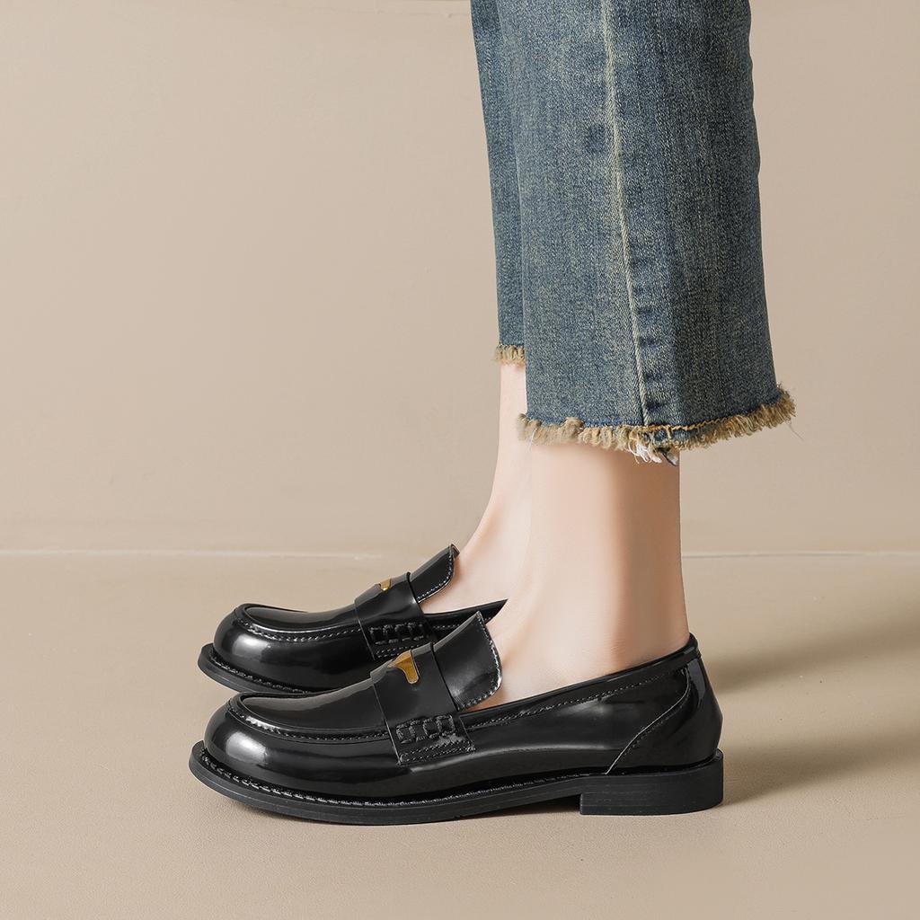 8107-11 platform-soled small leather shoes women's British single shoes women's retro commuter gold coin loafers