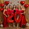 New Large 32inch Number Digital 0-9 Balloon Red Anniversary Decoration Foil Balloons with Red Bowknot Birthday Party Balloons