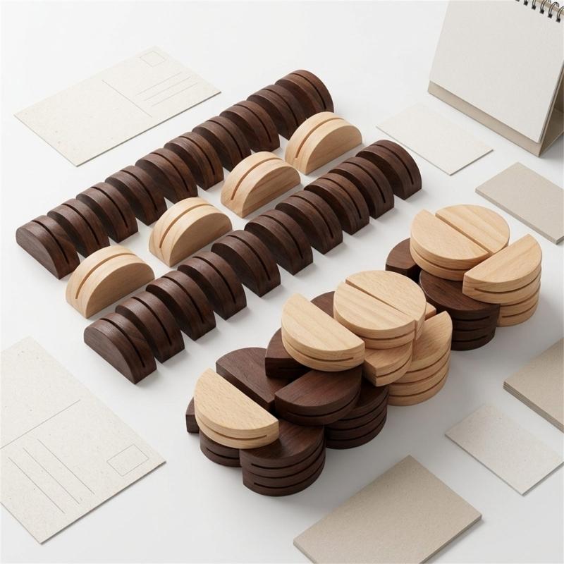 10Pcs Wooden Table Number Stands Decorative Semicircle Wood Note Memo Photo Holder For Postcard Picture Note Memo Sheet Display