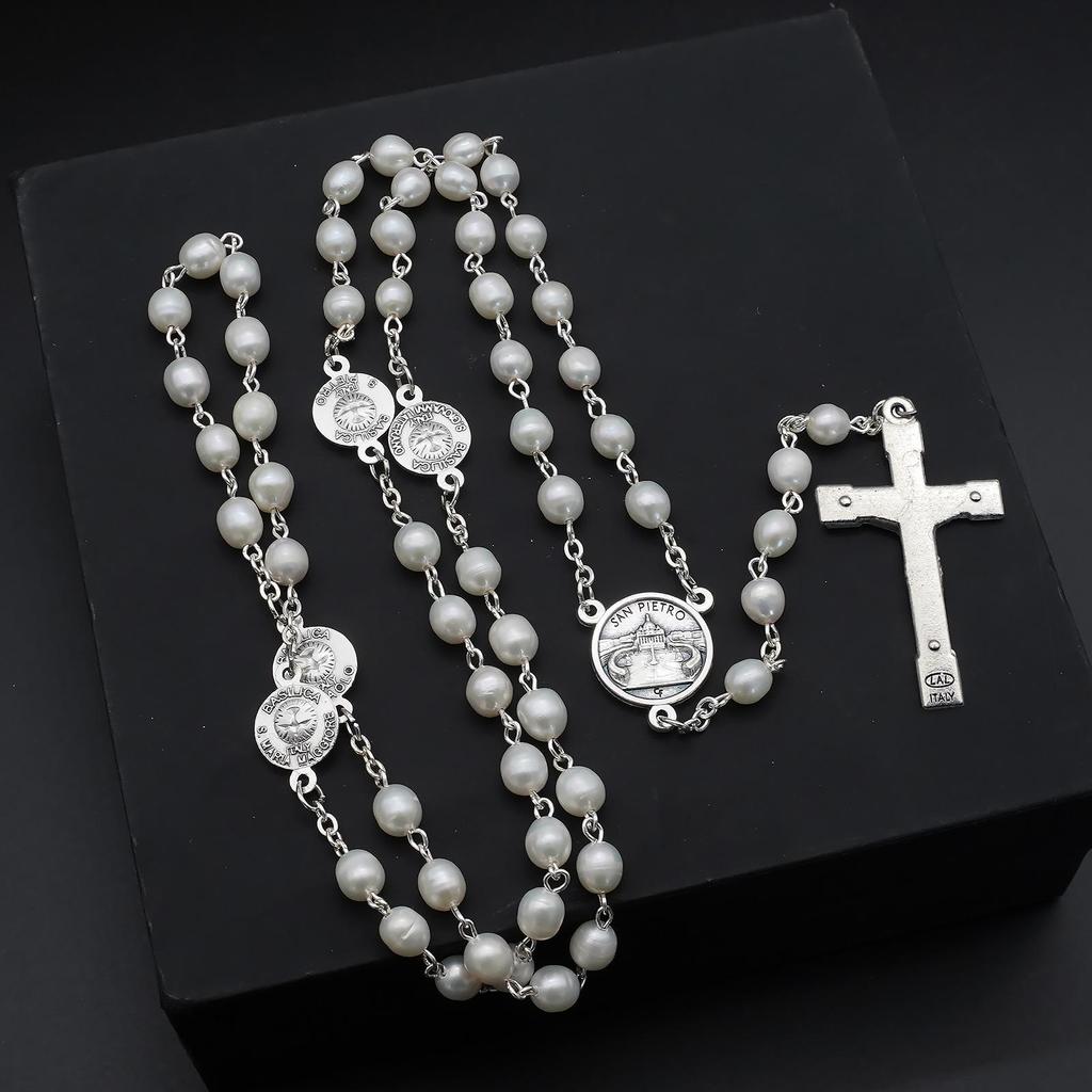 Mother-of-Pearl Rose Rosary In Four Major Hall Style, Imported from Italy