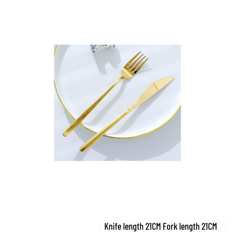Nordic Gold Rim Steak Knife & Fork Plate Set - Western Dining & Breakfast Tableware