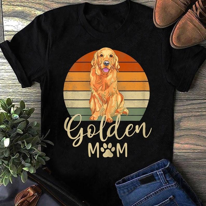 Womens Golden Mom Retro Sunset Golden Retriever Lover Gift Dog Mama T-Shirt -... S