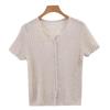 Summer Women's Tencel Lyocell Striped Cardigan Scissor Collar Knit Top